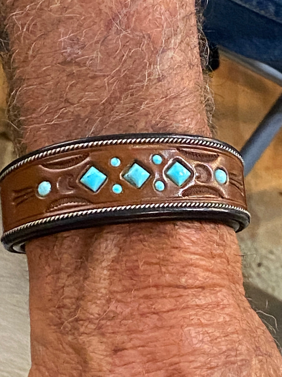 Large Jerry Tucker leather and turquoise bracelet – The Turquoise
