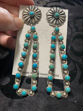 Large dangle, turquoise and sterling silver, hallmark, earrings 4 inches long