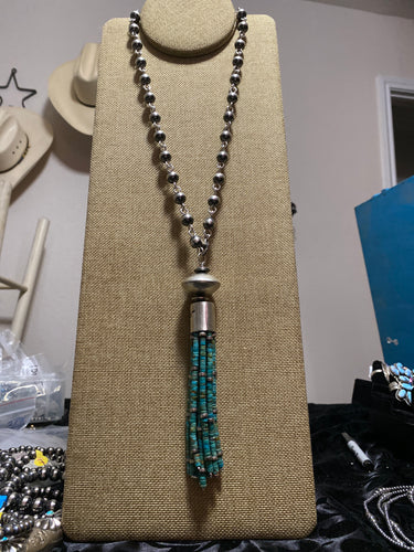 Long Navajo Pearl Rosary necklace with tassel