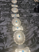 Sterling silver Concho/butterfly belt. Sleeping beauty turquoise on each Concho.