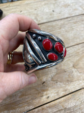 Vintage heavy Sterling Silver bracelet with Red Coral and Sleeping Beauty Turquoise!