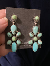 Large long cluster turquoise dangle earrings hallmark B