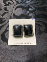 Antiqued Sterling silver, Black onyx , square stoned earring