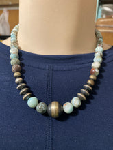 "Larimar and Sterling Silver Disk and Navajo Beads necklace" 16 inches