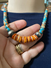 18 inch  Mojave turquoise BEADS AND NAVAJO PEARLS and Spiny oyster!