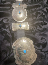 Sterling silver Concho/butterfly belt. Sleeping beauty turquoise on each Concho.