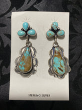 #8 turquoise dangle, tooled, sterling silver, Hallmarked￼earrings