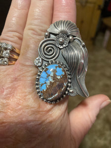 Tremendous all silver Golden Hill Turquoise ring!