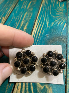 Black Onyx  Sterling Silver button earrings