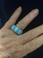 Very heavy sterling silver inlay opal ring size 7 1/2