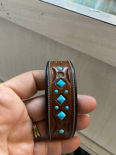 Large Jerry Tucker  leather and turquoise bracelet
