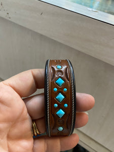 Large Jerry Tucker  leather and turquoise bracelet