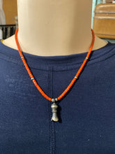16 inch red, coral HEISHI BEADS AND NAVAJO PEARLS with a tiny squash drop
