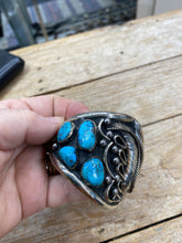 Vintage heavy Sterling Silver bracelet with Red Coral and Sleeping Beauty Turquoise!