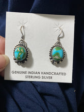 Royston turquoise small, dangle, sterling silver Hallmark earrings