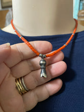 16 inch red, coral HEISHI BEADS AND NAVAJO PEARLS with a tiny squash drop