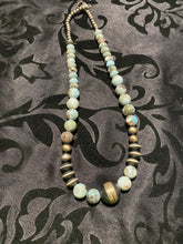 "Larimar and Sterling Silver Disk and Navajo Beads necklace" 16 inches