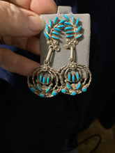 Vintage Zuni, long dangle, multi hoop earrings