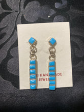 Zuni,  long, thin, inlay turquoise earrings