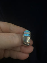 Very heavy sterling silver inlay opal ring size 7 1/2