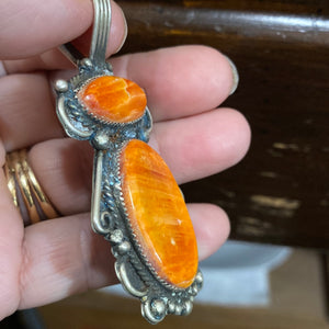 Orange Spiny Oyster 2 stone Pendant