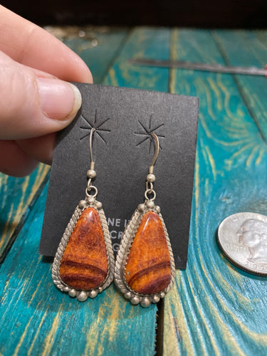 Exquisite spiny oyster, tooled Sterling silver earrings