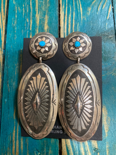 Vintage  Sterling Silver earrings with a speck of turquoise