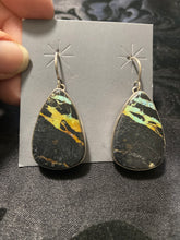 Blackjack turquoise teardrop shaped, sterling silver earrings