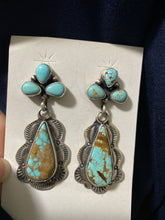 #8 turquoise dangle, tooled, sterling silver, Hallmarked￼earrings