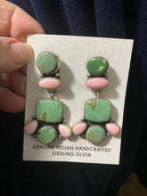 “The precious darling”￼  Sterling silver, green , and pink conch shell earrings