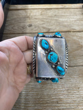 Vintage watch band cuff with a sterling silver box top