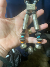 Large multi shaped tube bead necklace with turquoise  and Spiny Oyster pieces.