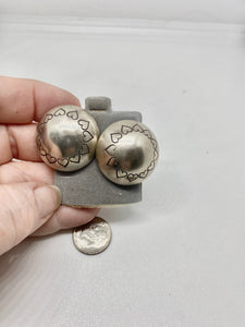 The large Sterling Silver Heart tooled button earrings.