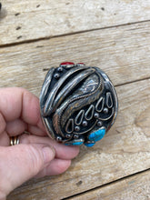 Vintage heavy Sterling Silver bracelet with Red Coral and Sleeping Beauty Turquoise!