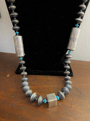 MULTI SHAPED TURQUOISE AND NAVJO PEARL BEADS NECKLACE