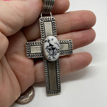Solid Heavy Sterling Silver and White Buffalo cross pendant 3 inches