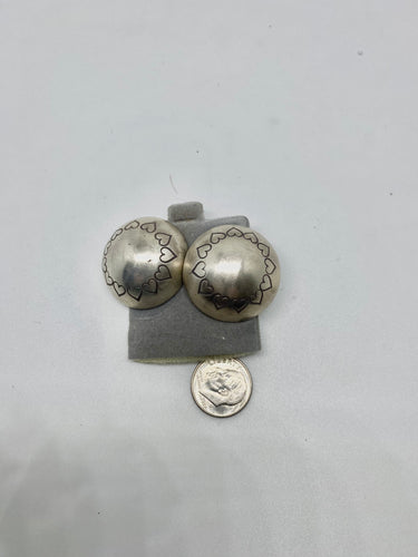 The large Sterling Silver Heart tooled button earrings.