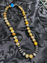 18 inch bumblebee Jasper Sterling, silver disc and sterling silver Navajo pearls Necklace