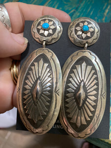Vintage  Sterling Silver earrings with a speck of turquoise