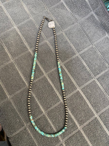 16 inch TINY TURQUOISE HEISHI BEADS AND NAVAJO PEARLS clusters