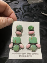 “The precious darling”￼  Sterling silver, green , and pink conch shell earrings