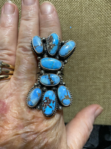 Golden Hill Turquoise  Cluster Ring size 10
