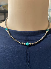 Navajo pearl Sterling silver necklace with sleeping beauty Turquoise 16 inches long