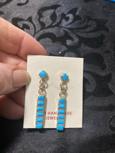 Zuni,  long, thin, inlay turquoise earrings