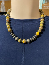 18 inch bumblebee Jasper Sterling, silver disc and sterling silver Navajo pearls Necklace