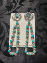 Large dangle, turquoise and sterling silver, hallmark, earrings 4 inches long