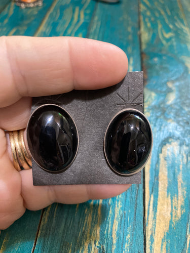 Large Black Onyx Stone  Earrings