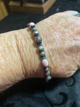 Sterling silver, pink conch shell sterling, silver stars bangle