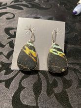 Blackjack turquoise teardrop shaped, sterling silver earrings