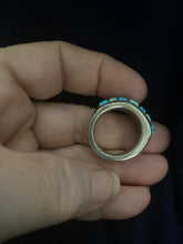 Very heavy sterling silver inlay opal ring size 7 1/2